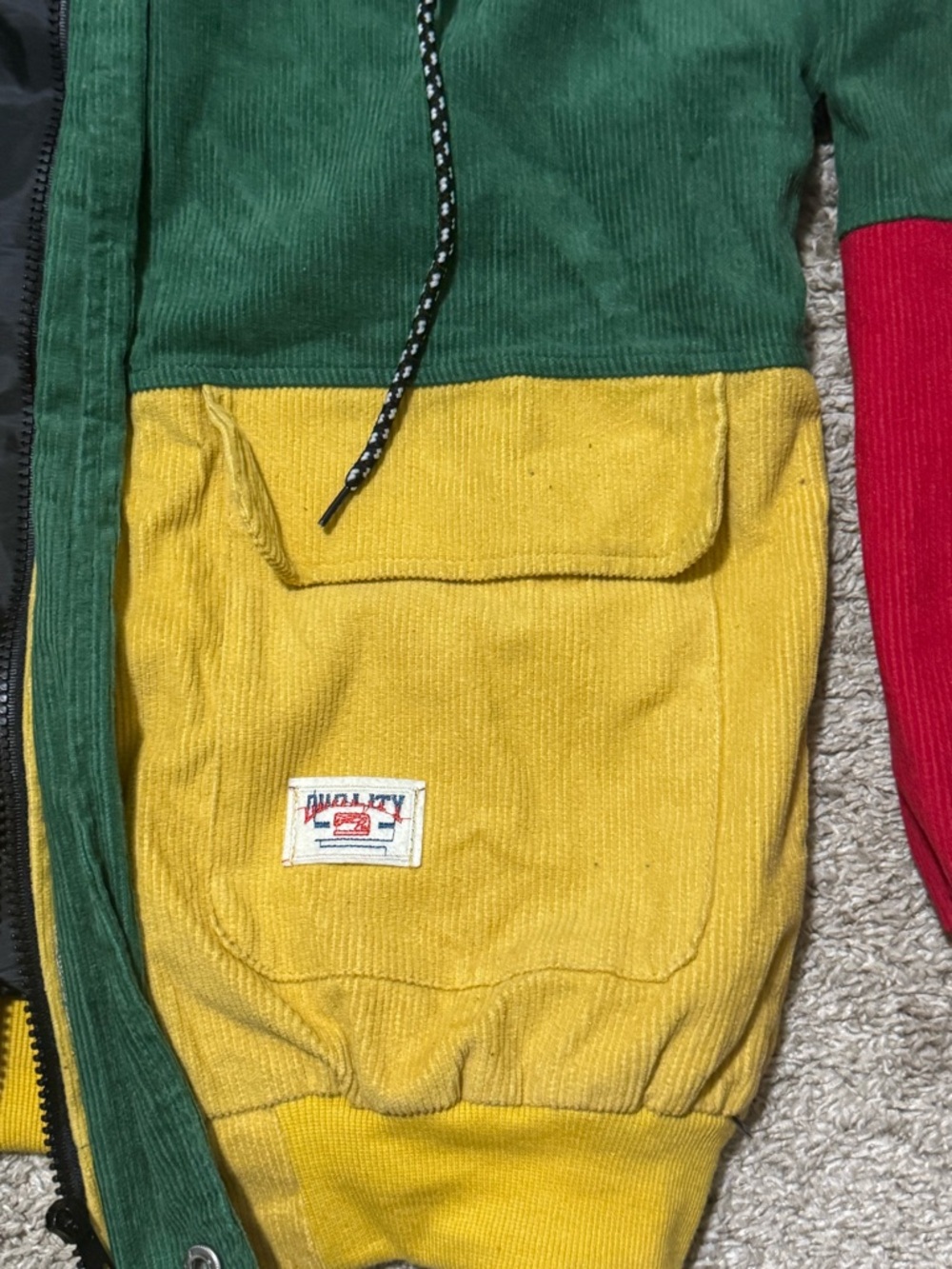 Vintage Colorblock Corduroy Hooded Jacket Women’s Small Retro Green Red Yellow - Picture 3 of 6